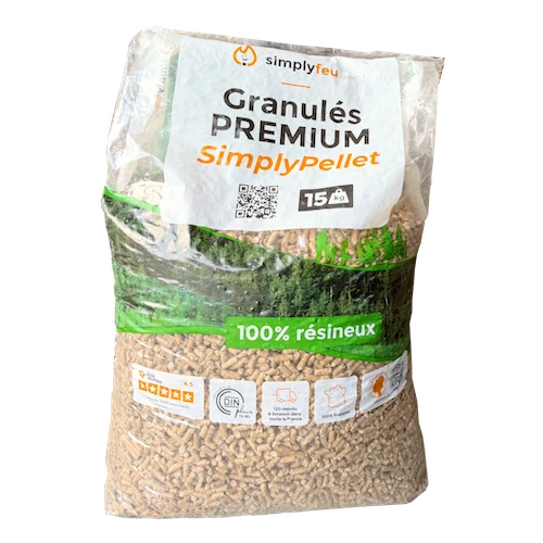 Palette de granulés de bois Premium SimplyPELLET 65 sacs Granulés de bois SimplyPELLET – 100% résineux – 65 sacs 975kg – Image 1